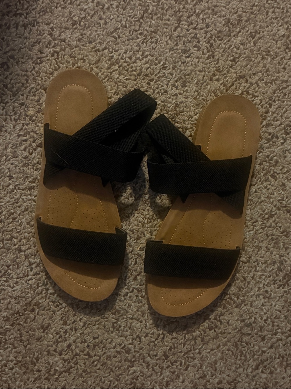 Nimbao Women’s Black Double-Strap Slide Sandals with Cushioned Footbed